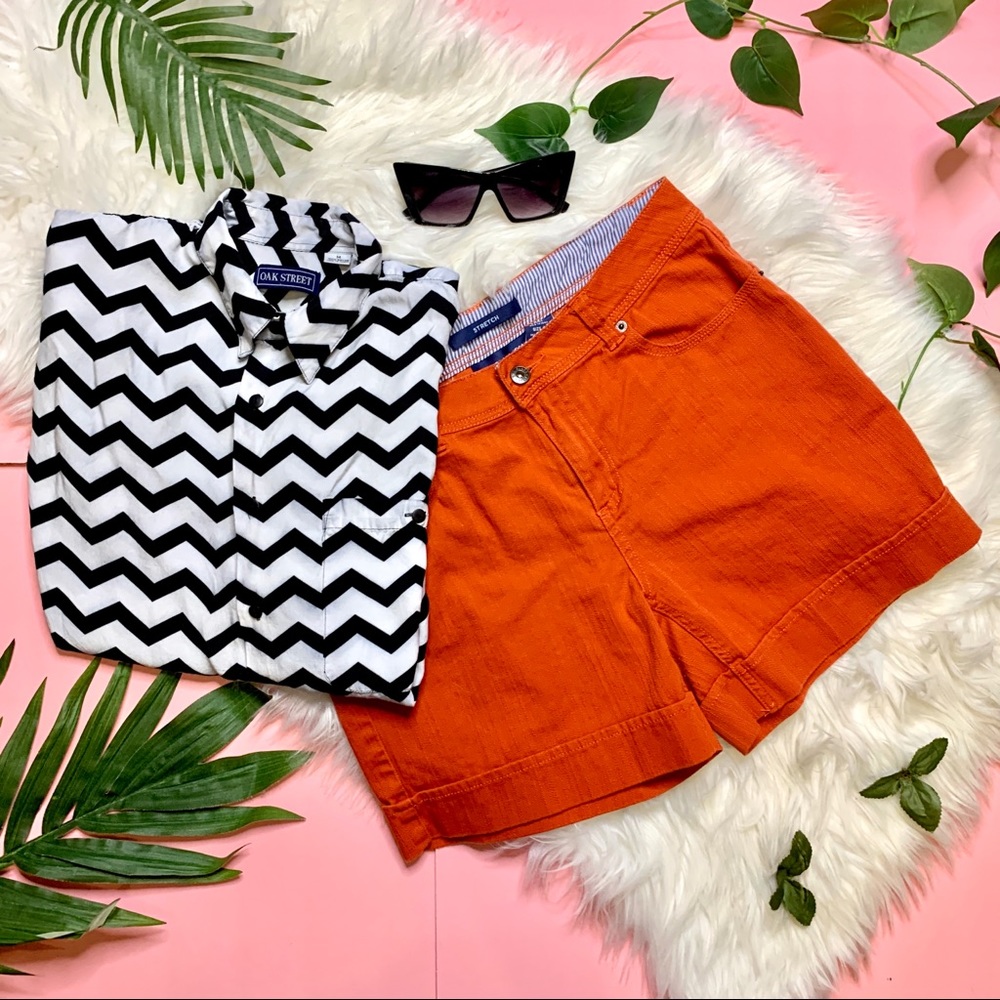 Bill Blass Orange-Red Mid Rise Denim Jean Shorts Size 8